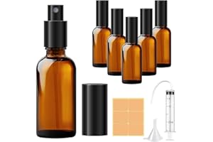 Amentalove 6 Stücke 50ml Braunglas Sprühflasche, Sprühflasche Klein Glas mit Trichter und Spritze, Nachfüllbar Sprühflaschen Leer, Portable Reisen Spenderflaschen für Parfüm, ätherische Öle, Lotionen