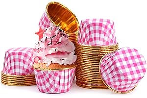 Spesh Lot de 50 Moule Muffins Papier Caissettes Cupcake Moules ã Cupcakes et Muffins Mini Moule Jetable pour Mariage, Anniversaire, Noël(vichy rose)