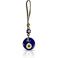 VKORA Handmade Evil Eye Hanging with Golden Beads for Car Home Shop Office Glass 4cm Diameter in Yellow Color