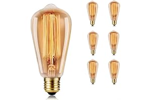 YOUDIAN Vintage Edison Light Bulb 40W - Dimmable Screw Edison Light Bulb ST64 - E27 Base 220V Incandescent Classic Antique Bulb Style - Warm Whtie 2700K - Amber Glass-6 Packs