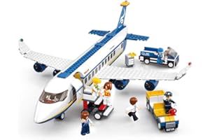 Buding Passenger Aeroplane with Worker and Truck, Aeroplane Compatible with Le,-go - 463 Pieces