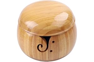 JODSEN CDJX - Cuenco de bambú para tejer, 15,5 x 9,5 cm, hecho a mano, con orificios de tapa extraíbles, cuenco de almacenamiento de lana para hacer ganchillo y decoración del hogar