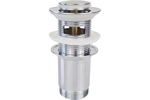 TODOT Bonde de Lavabo Pop-up, Bonde Lavabo Salle de Bain, Vidage Clapet Push Open, Chromé G 1 ¼ (Chromé avec Trop-plein S)