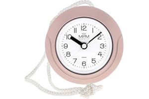 MPM Quality Designerski zegar łazienkowy z tworzywa sztucznego, kwarcowy mechanizm zegarowy, wodoszczelny, 3-5 ATM, różowy, Ø 135 mm, nadaje się również do użytku na zewnątrz i jako zegar łazienkowy,