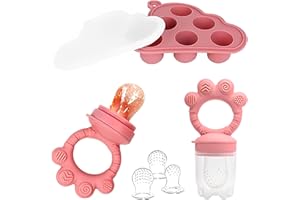 ORAGKE Fruchtsauger Baby mit Eiswürfelform BPA-frei, Silikon Obstschnuller mit 3 Sauger (G/M/K), Schnuller für Obst Gemüse Brei Beikost, Babybrei Einfrieren Behälter für Babynahrung Muttermilch (Rosa)
