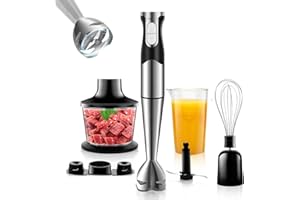 NWOUIIAY 6 w 1 Blender Ręczny 1200W Regulowana Prędkość Blender Zanurzeniowy z Ostrzami ze Stali Nierdzewnej, Odporny na Zachlapania, Blender Elektryczny do Mięsa, Warzyw i Śmietany itp