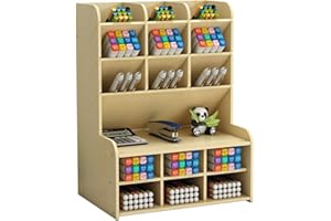 NUODWELL Organizer da scrivania in legno, molto capiente, portapenne da scrivania fai da te, scomparti per penne e articoli di cancelleria, organizer per ufficio, casa e scuola（A-acero Bianco）