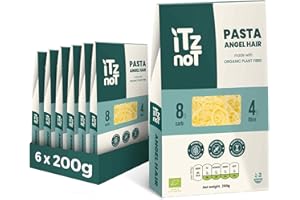 iTz noT jusT PASTA ANGEL (Pack of 6, 200g Each) Ready cooked, Shirataki, Moyu, Konjac Plant Fibre Pasta, Low Carb, & No Added Preservatives, Healthy, Gluten Free, Gut Health. 100% Natural