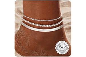 CASSIECA Tobilleras de Plata/Oro para Mujer Pulseras Tobilleras de Plata de Ley 925 Tobilleras Delicadas e Impermeables Tobillera Ajustable en Capas Tobillera con Cuentas Joyería para la Playa
