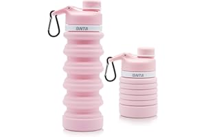 ONTA Bouteille d'eau Pliable, Bouteille d'eau Pliable en Silicone sans BPA pour Les Voyages, Bouteille d'eau Portable étanche en Silicone De Qualité Alimentaire Approuvée par la FDA, 550mL