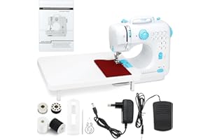 AISCHENS Macchina da Cucire Elettrica Portatile per Principianti Regalo Strumento fai da te, 12 modelli di Cucitura Automatica Velocità Regolabile, 2 Metodi di Ricarica con Pedale Scaffale e Accessori di Base