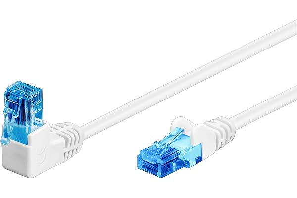 Goobay 51539 CAT 6A patchkabel, 90 graders kontakt, nätverkskabel, Ethernet, Playstation, Xbox, LAN-kabel, DSL, U/UTP, RJ45-k
