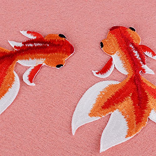 2 Stk Stickerei Aufnäher set Goldfisch Aufbügler Bügelbilder Flicken zum aufbügeln Patches aufnähen Applikation - 2
