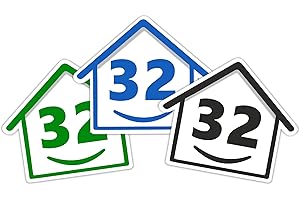 RUBIGO 3 x Bin Numbers for Wheelie Bins, 1-99, 15cm ‘Happy House’ Colour Design Dustbin Stickers, Easy Application Stick On Number Stickers - Weatherproof Self Adhesive Vinyl – Blue, Black and Green (32)