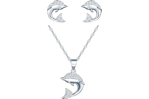 CPSLOVE Collares para mujer niña, Pendientes para mujer niña, Juegos de joyas de plata 925, collar colgante de delfines lindo, pendientes de delfines, circón con incrustaciones