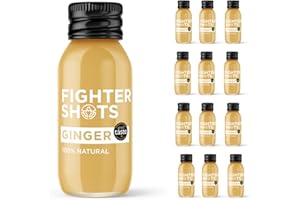 Fighter Shots Ginger (12x60ml) | Award Winning Fresh & Fiery Ginger Shots | 27g of Cold Pressed, Fresh Ginger Root for Immune Support | Boosts Energy | 100% Natural | No Nasties | A Perfect Pick Me Up
