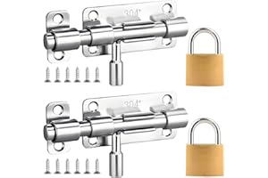 SMLOPLOM Chiavistello per porta, 2 pezzi e 2 lucchetti a sospensione, in acciaio inox con viti, per porte e finestre, colore: argento