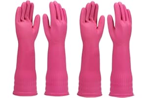 YSLON Cleaning dishwashing long gloves Rubber kitchen dish glove 2 Pairs Reuseable.(Pink,Medium)