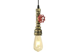 KAWELL Industriale Vintage Luce Pendente Retro lampada a Sospensione a Tubo D'acqua Creativo Plafoniera Lampadario Art Deco Ferro E27 60W Max Cafe, Bar, Ristorante, Cucina, Colore Bronzo