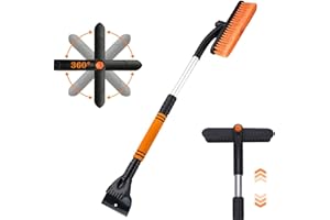 ZHSIHAI Rascador de Hielo Cepillo, Cepillo de nieve para automóvil, cepillo de nieve rascador de hielo, raspador de hielo para automóvil 2 en 1, Cepillo para Nieve Extensible para AutomóViles. (naranja)