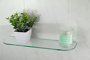 BSM Marketing Étagère en verre trempé de 6 mm avec coins incurvés et supports chromés de 400 x 100 mm