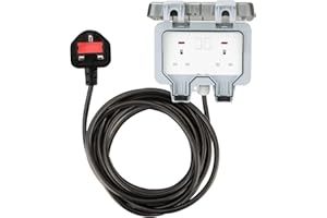 Haraqi 10M 2 Way 2 Gang IP66 Waterproof Outdoor Extension Lead Socket with Switch Indicator Light