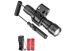 WINDFIRE 501B Torcia LED tattica 50000 lumen Luce da caccia a LED nera opaca con supporto Picatinny, batterie ricaricabili e pressostato incluso Torcia elettrica per la caccia all'aperto