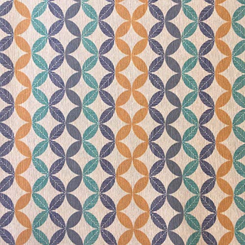 Tissu d'ameublement au mètre - Imprimé digital - Largeur 280 cm - Longueur au choix par 50 cm | Géométrique, feuilles et losanges. Vert, bleu, orange