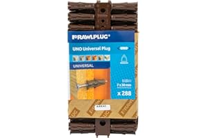 Rawlplug Uno Universal Contract Wallplug 7 mm Brown | Rawl Plugs for Plasterboard, Masonry, Brick, Concrete | Solid Wall Plug Anti Rotation Features | Plasterboard Fixings Plug Pack of 288