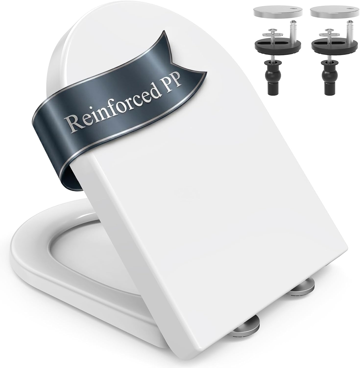SURFOU Tapa wc Universal con Cierre Suave Forma D, Asiento de Inodoro de Polipropileno, Soporta hasta 200 kg, Desmontaje Rápido para Limpieza Fácil, con Gomas para Fijación Estable