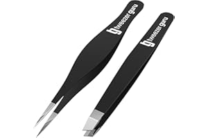 Pinzas de Depilar Profesionales Tweezer Guru Para Cejas (Set de 2) – Pinza Punta Acero Inoxidable – Gran Precisión para Pelos Faciales, Pelos Encarnados, Espinillas y Astillas (Negro)