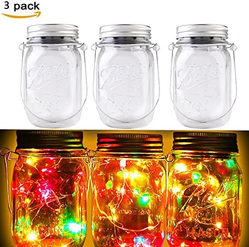 3 Pack mason Jar lights, 10 LEDs Solar Fairy String lights with Waterproof Lid Inerts for Kids Outdoor Garden Wedding Christmas (Jars Included)