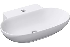 Mai & Mai Bathroom Sink Basin Countertop Wash Basin | Ceramic White Oval Wall Mounted | WDH: 56x38x12cm | Modern Design Bathroom Vessel Sink | Nano-Coating Brüssel899