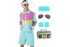 Coseaon 80er 90er Jahre Outfit für Herren Trainingsanzug Shorts Set Herren 80s 90s Retro Jacke Outfits Kostüm für Party
