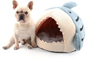 Hifrenchies Shark Haustierhaus für Französische Bulldogge, Haifischhaus, waschbar, Hundehöhle, Bett mit abnehmbarem Kissen, Matte, Haifischbett und Haus für Hunde und Katzen (Größe L, Grau)