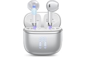HOIFA Cuffie Bluetooth, Auricolari Bluetooth 5.4 Cuffie Wireless In Ear con microfono stereo ENC HD, cuffie wireless bluetooth 50H, Cuffiette Wireless IP7 Impermeabile con Display LED, Argento