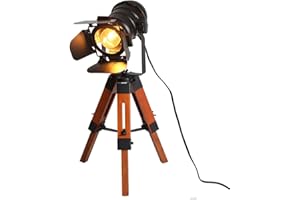 INJAK Industrial Tripod Table Lamp for Living Room Wood Standing Large Lighting Black Adjustable Cinema Metal Lampshade Studio Lights E27 Socket Farmhouse Retro Desk Lamps for Bedroom Office Reading