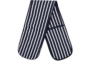 MARIA LUXURY BEDDING & LINEN Navy Double Oven Gloves Heat Resistant Oven Mitts for Home Kitchen Baking and Cooking, Butchers Stripe Pot Pan Tray Double Oven Gloves, Heavy Duty Cooking Oven Gloves (Navy)
