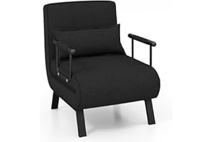COSTWAY Folding Sofa Bed, 4-in-1 Convertible Single Sofa Chair Bed with 6-Position Adjustable Backrest and Pillow, Padded Seat Lounge Couch Guest Sleeper Recliner Armchair for Living Room (Black)