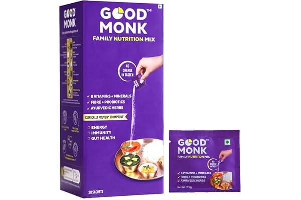 Good Monk Multivitamin for Kids, Men & Women Proven to Improve Energy, Immunity, Gut Health With Probiotics, Fibre, Vit B12, C, D, Iron, Zinc Add To Food - No Taste Change 30 Sachet