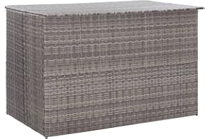 vidaXL Garden Storage Box Weather and Water Resistant Patio Outdoor Storage Chest Bench Store Blanket Cushion Pillow Grey 150x100x100cm Poly Rattan