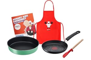 ‎TEFAL Tefal Chefclub Hungry Kids zestaw do gotowania awaryjnego 19 cm, patelnia 26 cm, mini szpatułka fartuch do gotowania dla dzieci, książka z przepisami E5119002