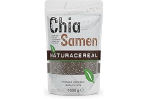 ‎NATURACEREAL Chia Samen 1kg – Naturacereal® Premium Chiasamen / Chia Seeds – Direkt vom Erzeuger, angebaut in Paraguay & in Deutschland verpackt – Reich an Omega-3, Protein & Ballaststoffen