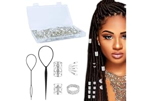 DIKEBAO 70 Pcs Hair Braid Rings Dreadlocks Metal Hair Cuffs Jewellery Spiral Dreadlocks Hair Beads Jewelry with 2 Hair Tail twisters for Gril Women Men Hip Hop Party Music Festival (Sliver)