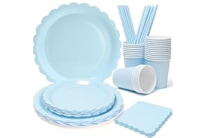 PARTY GO 125Pcs Blue Paper Plates, Party Tablewares Disposable Supplies Pack for Birthday, Baby Shower, Holiday Wedding Graduation Party Decorations