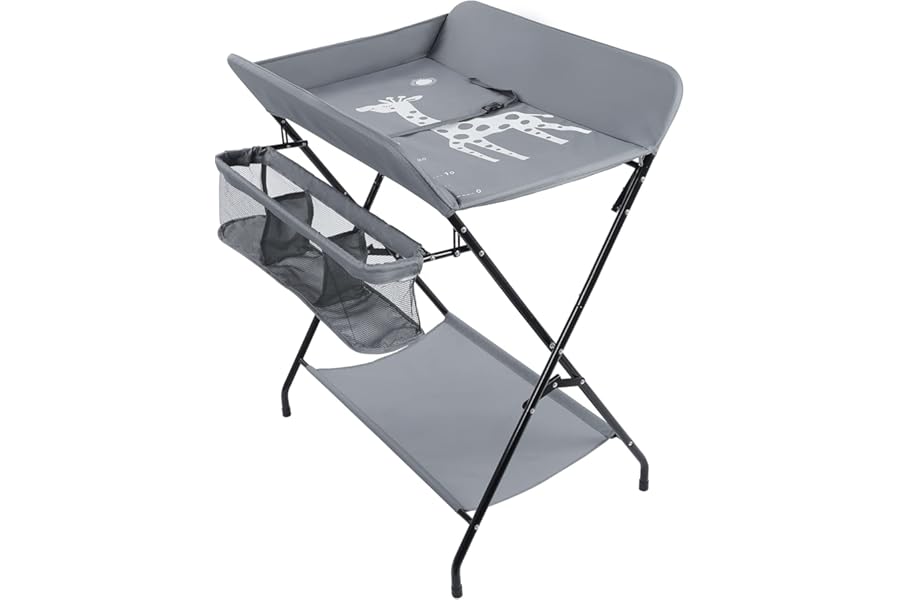 Iropro Baby Changing Table Infant Changing Table Foldable Nursery Changing Table Bath Mat and Storage, Baby Changing Table with Unit Storage Bags, Space-Saving