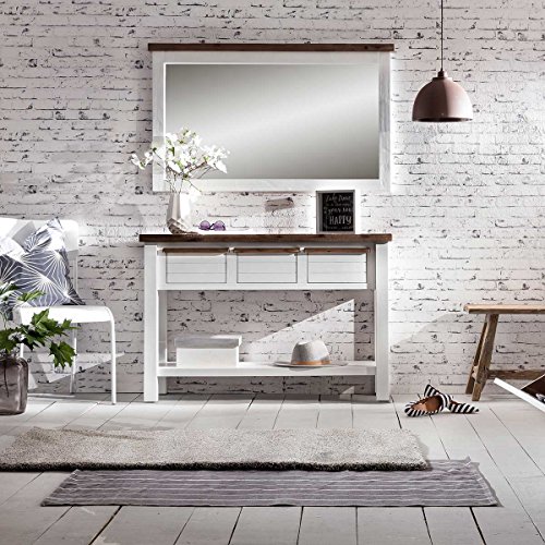 Spiegel Wandspiegel Garderobenspiegel Loft, Massivholz Holz Akazie massiv, Landhausstil Weiß / Braun, Breite 120 cm, Tiefe 5 cm, Höhe 75 cm - 4