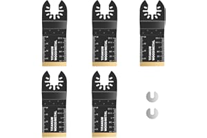 FUNNYTEK 5tlg Titanium Oszillierende Sägeblätter, Multitool Sägeblatt Zubehoer, Multitool-Klingen, Schnellarbeiten, Schneiden für Holz, Metall, Nägel und Hartes Material für Rockwell Milwaukee Makita