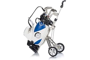 AMRTA Golf Bag Pen Holder With Clock for Desk - Mini Golf Caddy Cart Holder and 3 Pens Gift Set for Men Women, Desktop Aluminum Alloy Golf Souvenir for Dad Friends Golfer