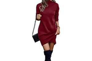 TBSCWYF Vestito Casual Donna Invernale in Maglione Abito Vita Alta Elegante in Girocollo di Orlo Svasato Abito in Maglia al Ginocchio Caldo di Moda Treccia Ritorta Vestito Donna Magliette Tinta Unita